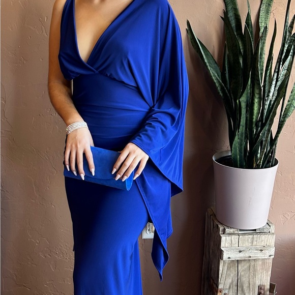 Royal Blue One Sleeve Maxi Dress NWT - Picture 4 of 10